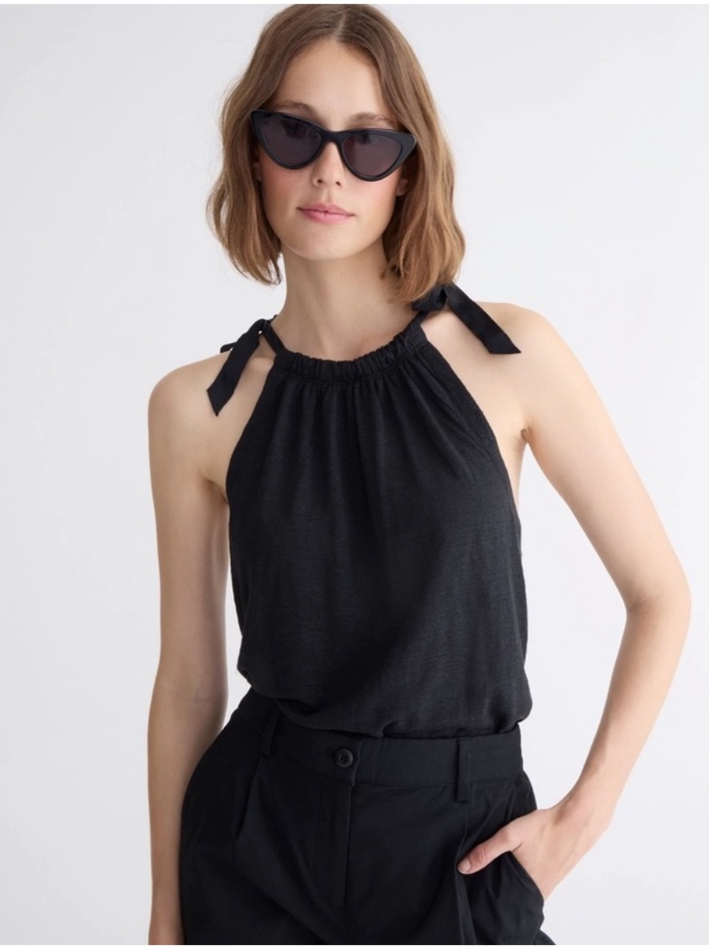 New Without Tags J. Crew Black Linen Bow-Tie Tank Top Size Small $60